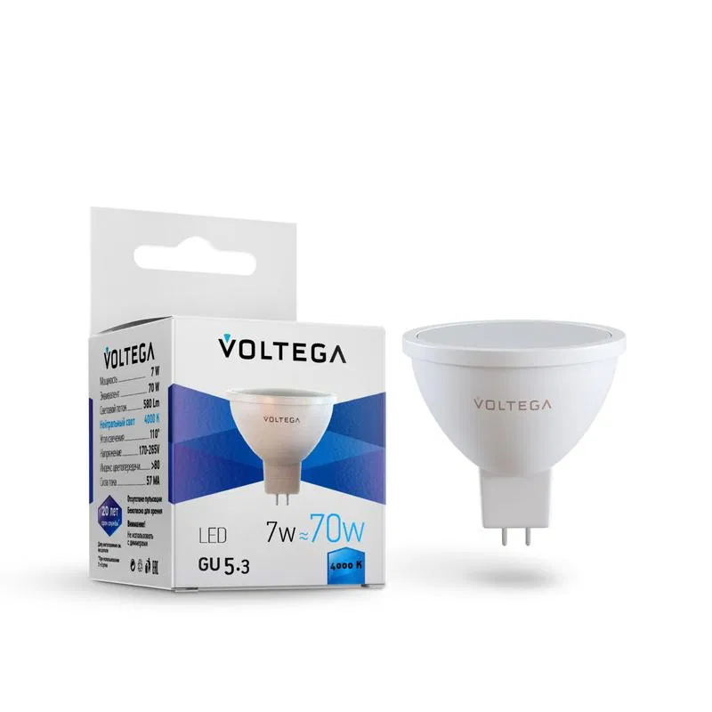 Лампа светодиодная Simple MR16 7Вт 4000К GU5.3 110град. Voltega 7059
