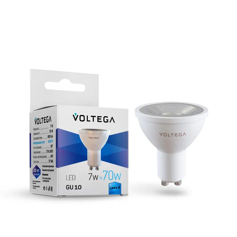 Лампа светодиодная Simple MR16 7Вт 4000К GU10 38град. Voltega 7061