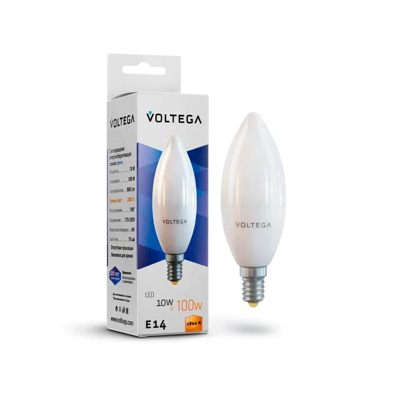 Лампа светодиодная Simple Candle 10Вт 2800К E14 Voltega 7064