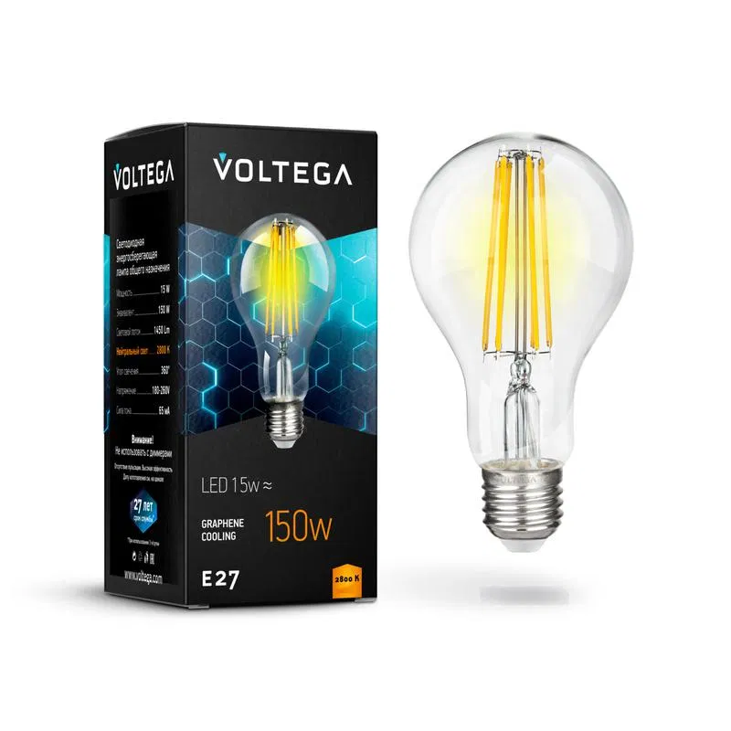Лампа светодиодная Crystal Graphene A60 15Вт 2800К E27 Voltega 7104
