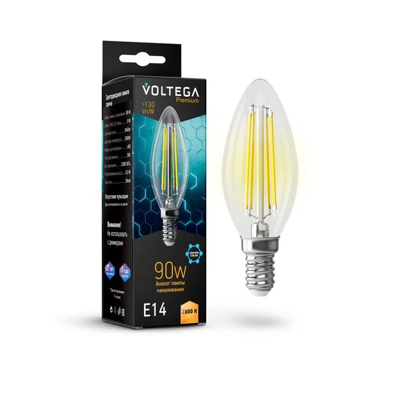 Лампа светодиодная Crystal Graphene Candle 9Вт 2800К E14 Voltega 7134