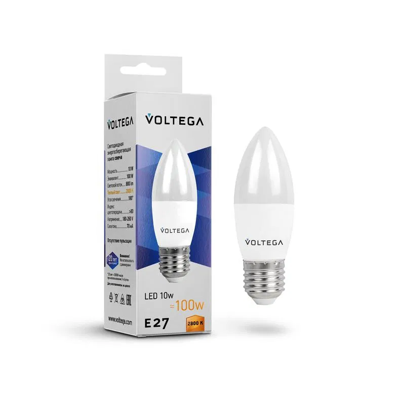 Лампа светодиодная Simple Candle 10Вт 2800К E27 Voltega 8451