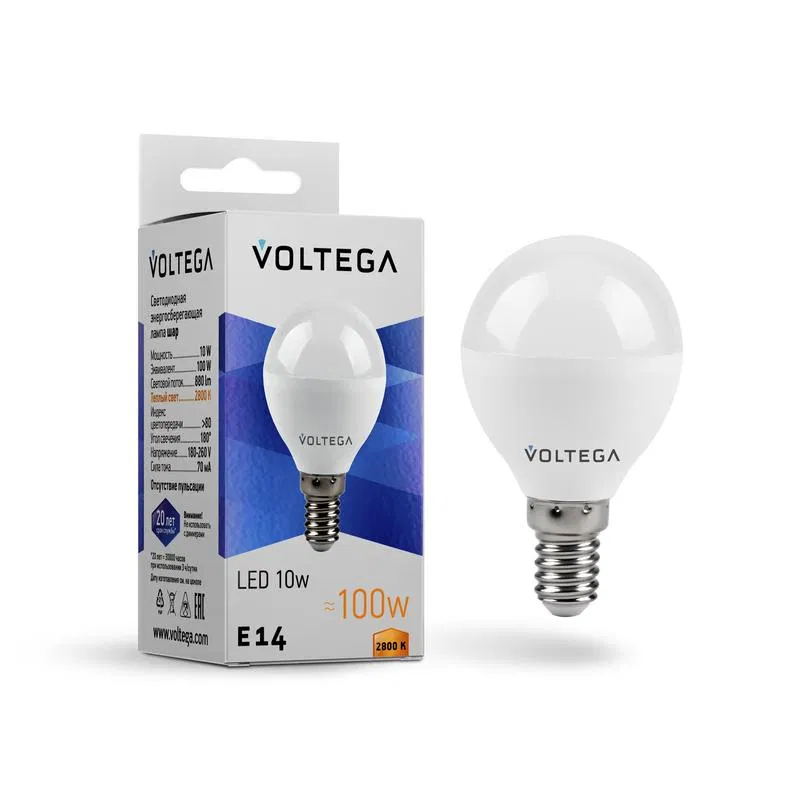 Лампа светодиодная Simple Globe 10Вт 2800К E14 Voltega 8453