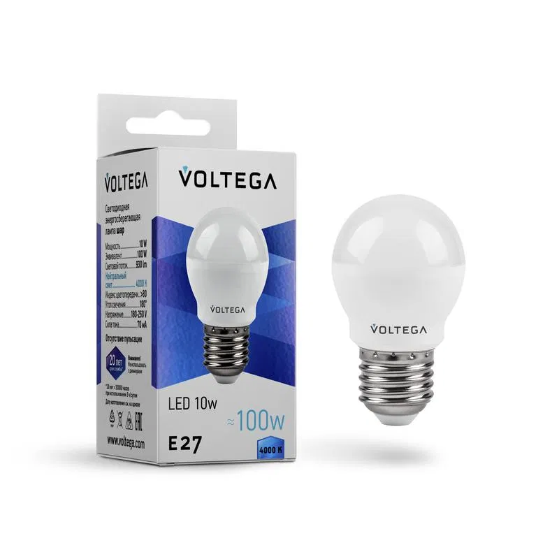 Лампа светодиодная Simple Globe 10Вт 4000К E27 Voltega 8456