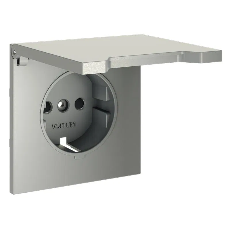 Socket cover with protective shutters and lid S70 steel Voltum VLS000805