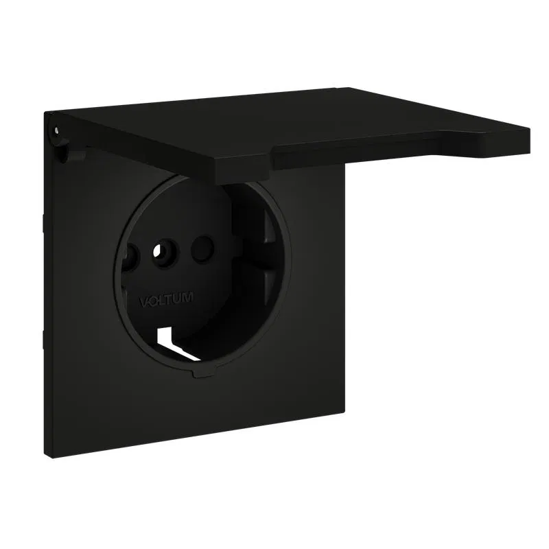 Cover for socket with grounding protective shutters and lid S70 matte black Voltum VLS000808