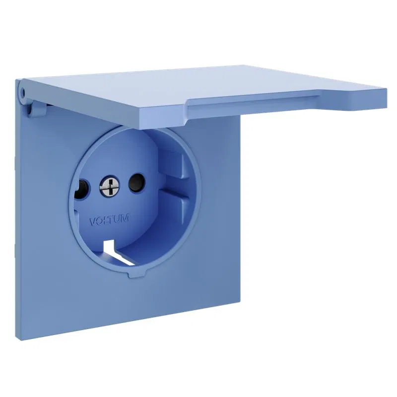 Socket cover with grounding protective shutters and lid S70 denim Voltum VLS000815