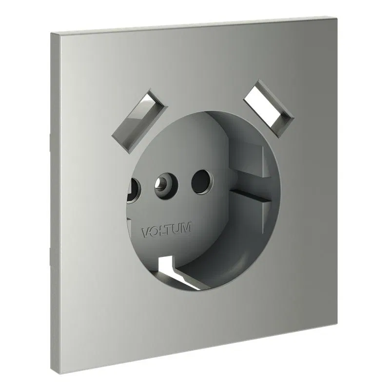 Socket cover with grounding and protective shutters with USB A+A S70 steel Voltum VLS000905