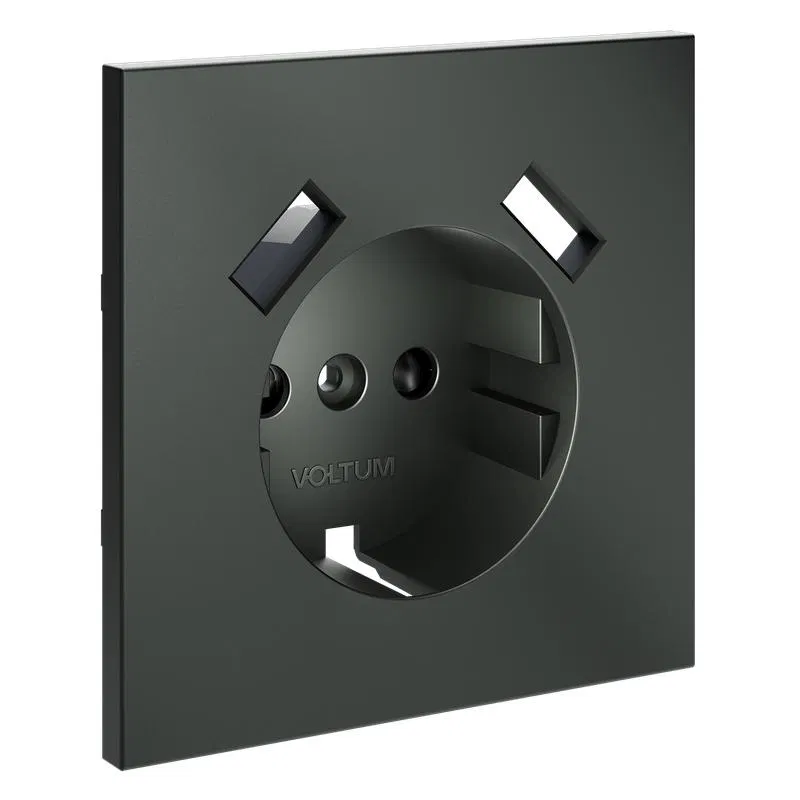 Socket cover with grounding and protective shutters with USB A+A S70 titanium Voltum VLS000906