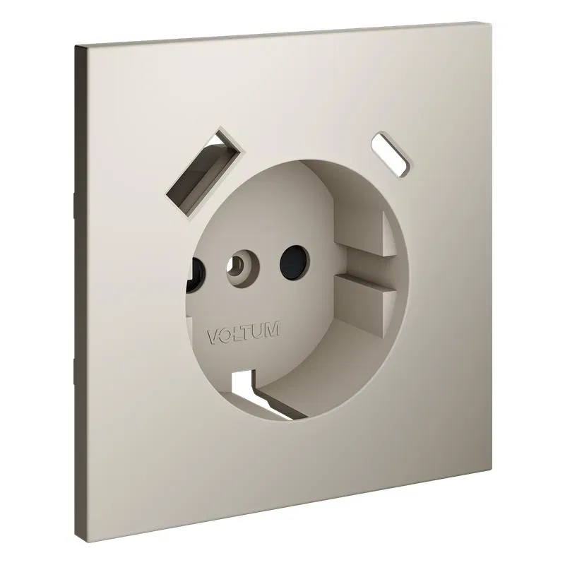 Socket cover with grounding and protective shutters with USB A+C S70 cashmere Voltum VLS001003