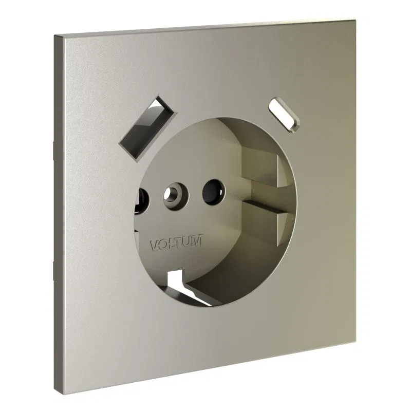Socket cover with grounding and shutter protection with USB A+C S70 silk Voltum VLS001004