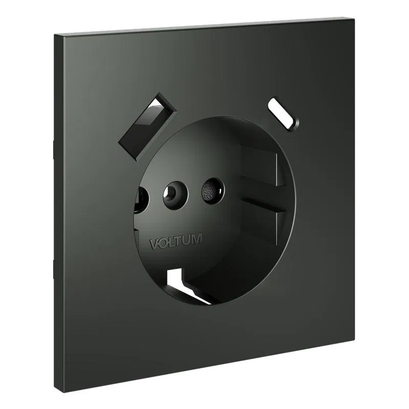Socket cover with grounding and protective shutters with USB A+C S70 titanium Voltum VLS001006