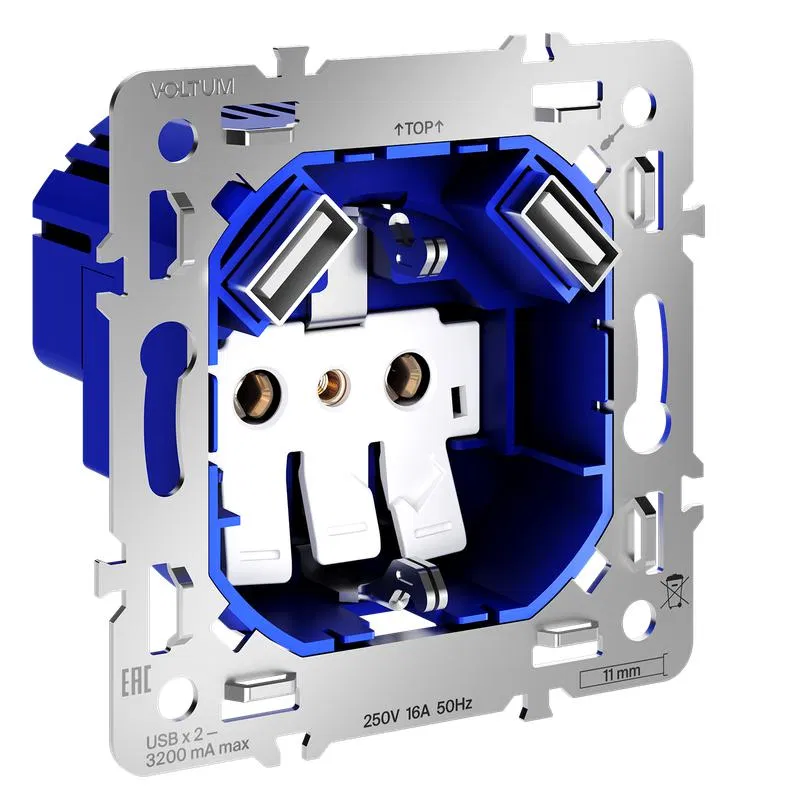Socket mechanism with grounding and safety shutters 16A with USB A+A S70 Voltum VLS0404M