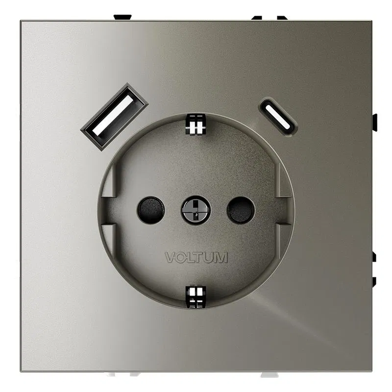 Розетка 1-м СП S70 16А с USB A+С с заземл. защ. шторки механизм шелк Voltum VLS040504