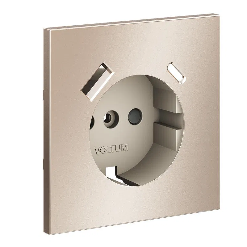 Накладка для розетки с заземлением и защитными шторками с USB A+C S70 Metal платина Voltum VLSM001010