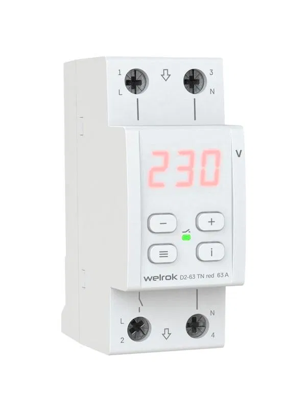 电压保护继电器 D2-63 TN red (带零线过载保护) Welrok 4660251141882