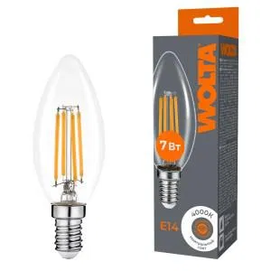 Лампа светодиодная Filament C35 7Вт свеча прозрачная 4000К E14 630лм WOLTA WF-C35-7W4KE14
