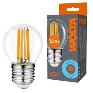 Лампа светодиодная Filament G45 12Вт шар прозрачная 6500К E27 1050лм WOLTA WF-G45-12W6KE27