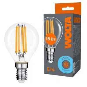 Лампа светодиодная Filament G45 15Вт шар прозрачная 6500К E14 1200лм WOLTA WF-G45-15W6KE14