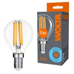 Лампа светодиодная Filament G45 7Вт шар прозрачная 6500К E14 630лм WOLTA WF-G45-7W6KE14