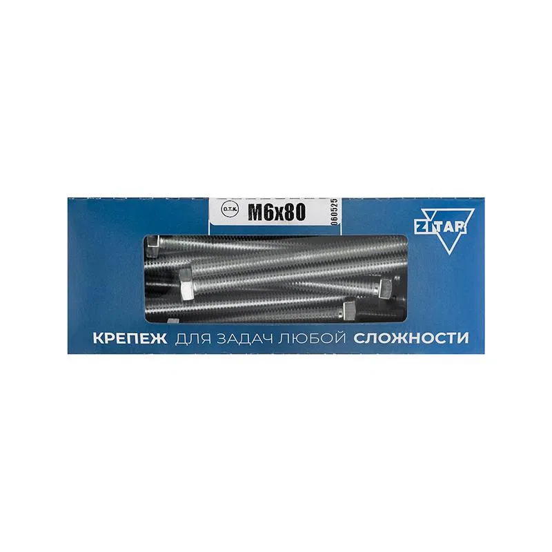 Болт с шестигранной головкой М6х80 DIN 933 оцинк. (уп.40шт) Tech-Krep/Zitar 126504